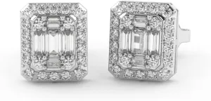 0.32 Cttw Round and Baguette Cut Natural Diamond Square Stud Earrings for Women | 14K White, Rose, Yellow Gold | H-I Color, I1-I2 Clarity