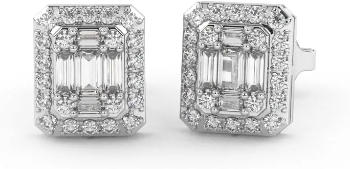0.32 Cttw Round and Baguette Cut Natural Diamond Square Stud Earrings for Women | 14K White, Rose, Yellow Gold | H-I Color, I1-I2 Clarity