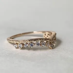 0.50 Ct Round Cut Diamond Vintage Style Artistic Curved Half Eternity Wedding Band Unique Ring For Women 14K Yellow Gold Finish 925 Sterling Silver Handmade Stackable Anniversary Band