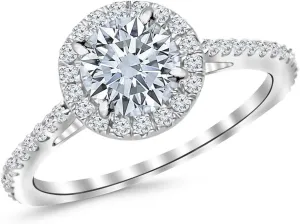 1 Carat Round Cut/Shape Classic Yet Unique Halo Style Pave Set Diamond Engagement Ring 14K White Gold with a 0.57 Carat (I-J Color, SI2-I1 Clarity center stones Center Stones)