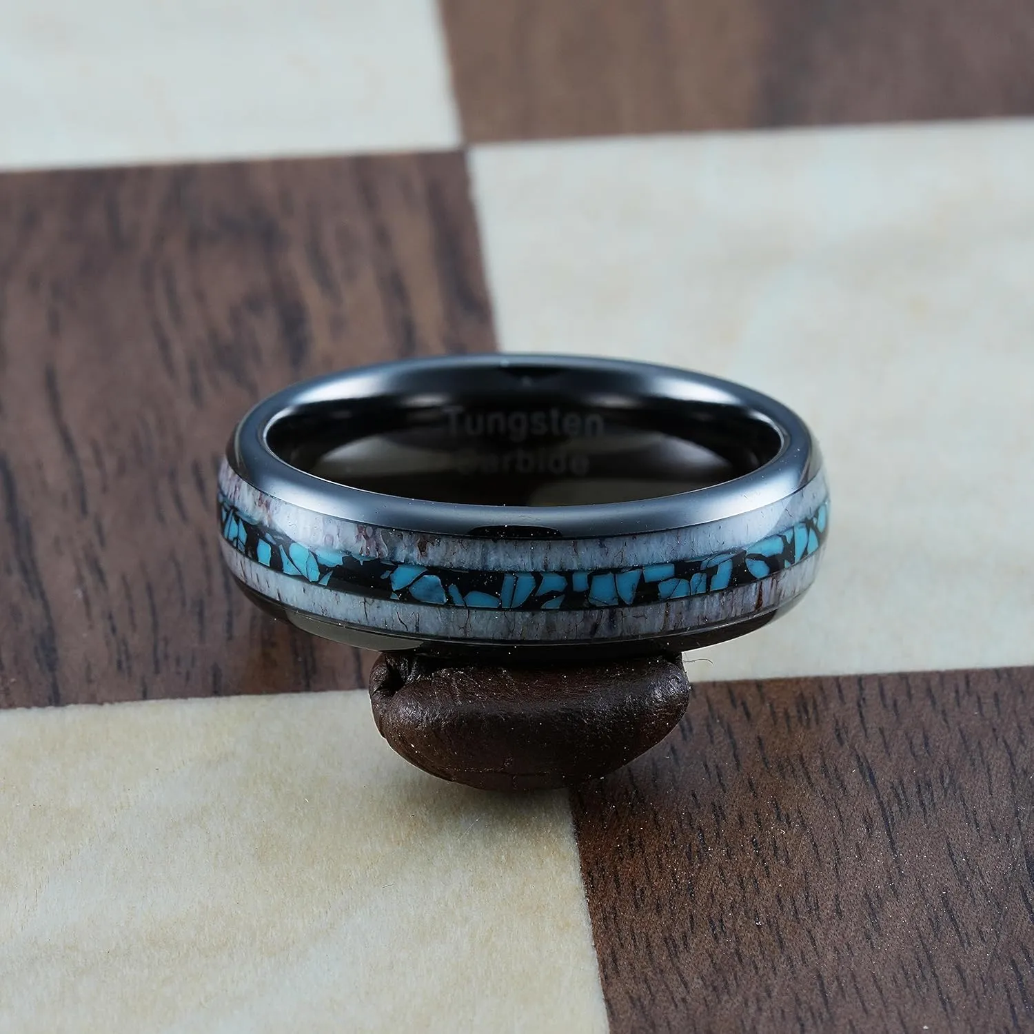 100S JEWELRY 6mm Gunmetal Tungsten Rings for Men & Women: Unique Turquoise & Antler Inlay - Durable Wedding, Engagement, Promise Band - Available in Sizes 6-13