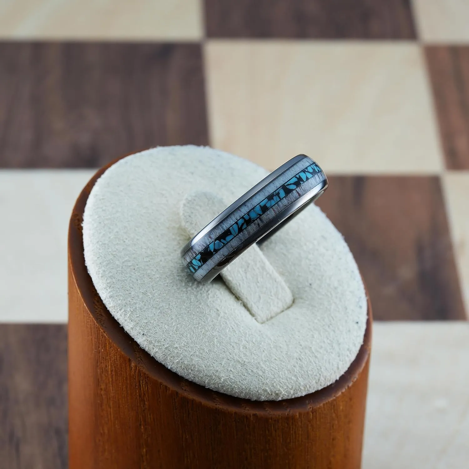 100S JEWELRY 6mm Gunmetal Tungsten Rings for Men & Women: Unique Turquoise & Antler Inlay - Durable Wedding, Engagement, Promise Band - Available in Sizes 6-13