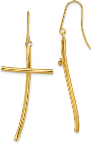10k Solid Yellow Gold Polished Religious Faith Cross Long Drop Dangle Earrings 43.3x21.9mm Wide-Dangle Earring for Women