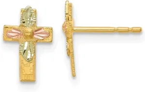 10k Tri color Black Hills Gold Religious Faith Cross Earrings 10.36x6.58mm Wide Stud Earring for Women