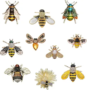 10pcs Ucubwfu Bee Brooch, Bee Jewelry, Colorful Diamond Encrusted Bee Pins, Bee Badge for Decorating Tops