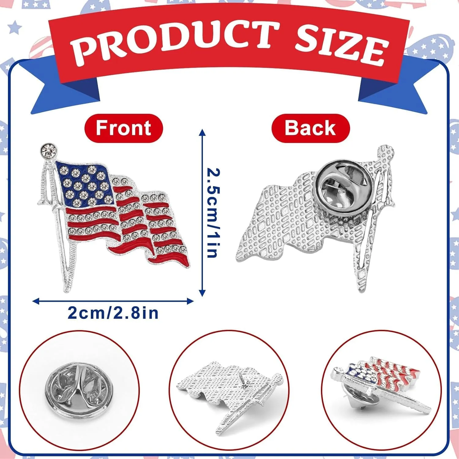12 PCS American Flag Brooch Rhinestone Crystal Patriotic Lapel Pins USA Waving Flag Badges Pins For Memorial Veteran Day 4th of July Independence Day Events Gift Clothes Bags Backpack Decor