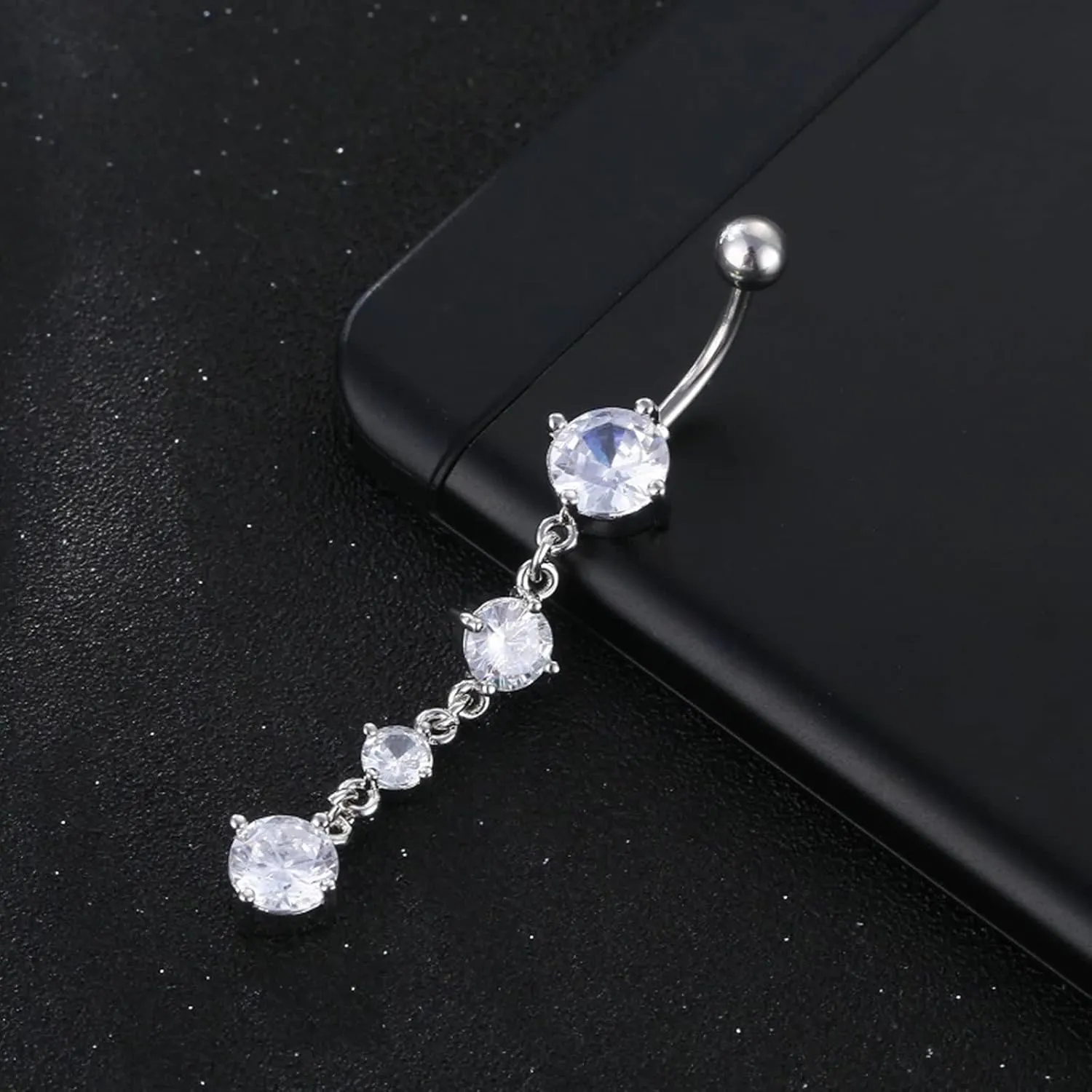 14 Gauge Belly Button Rings Surgical Steel, 2Pcs Navel Rings for Women Unique Cubic Zirconia Long Belly Button Ring Vintage