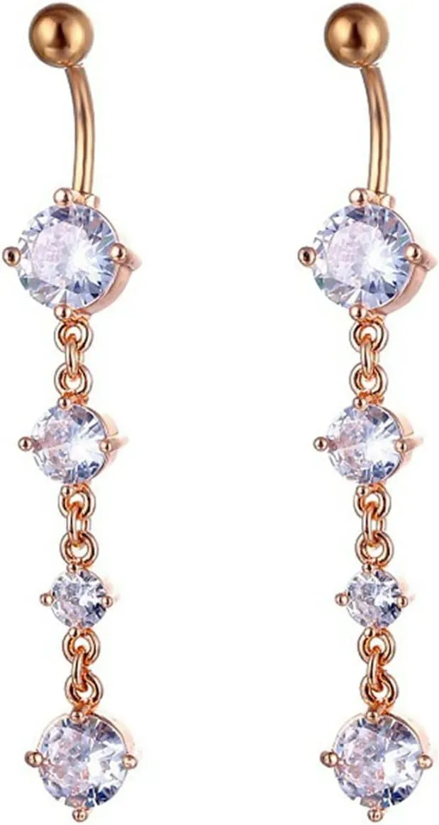 14 Gauge Belly Button Rings Surgical Steel, 2Pcs Navel Rings for Women Unique Cubic Zirconia Long Belly Button Ring Vintage