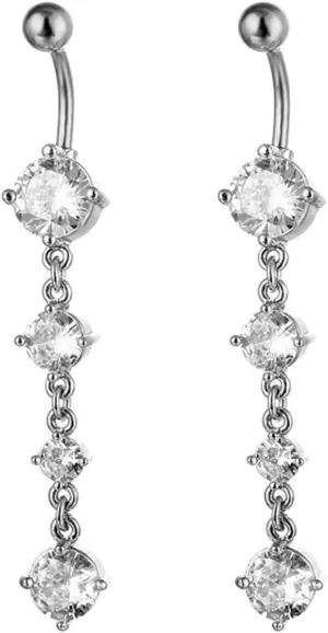 14 Gauge Belly Button Rings Surgical Steel, 2Pcs Navel Rings for Women Unique Cubic Zirconia Long Belly Button Ring Vintage