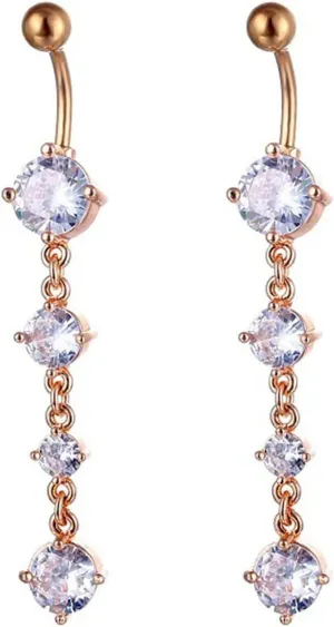 14 Gauge Belly Button Rings Surgical Steel, 2Pcs Navel Rings for Women Unique Cubic Zirconia Long Belly Button Ring Vintage