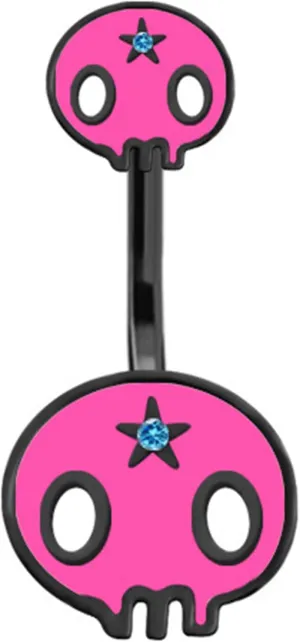 14G Pink Skull Belly Button Ring Cute Belly Barbells Navel Rings Stainless Steel Belly Piercing Jewelry Belly Piercings for Halloween