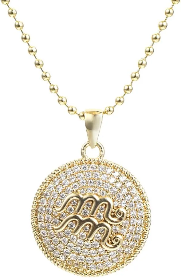 14K Gold Layered Necklace for Women | Zodiac Constellation Pendant | Paperclip, Snake & Ball Chain Necklace | Trendy Statement Jewelry 12 Constellation