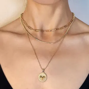 14K Gold Layered Necklace for Women | Zodiac Constellation Pendant | Paperclip, Snake & Ball Chain Necklace | Trendy Statement Jewelry 12 Constellation