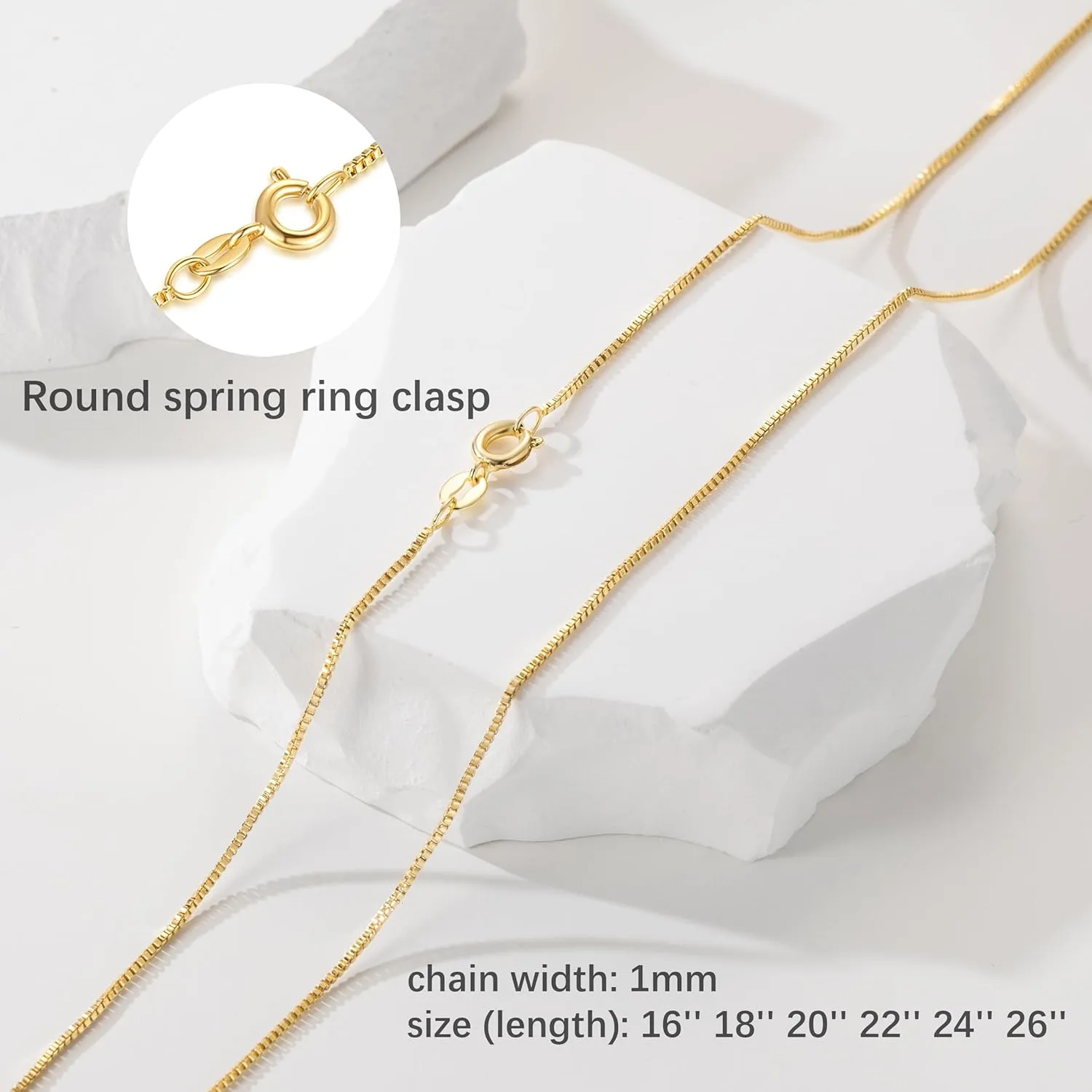 14K Gold Necklace for Women Gold Chain for Men 1mm Wide Thin Box Chain Thin Necklace for Women Chains Minimalist Classic Hip-Pop Necklaces Non Tarnish 16-26in