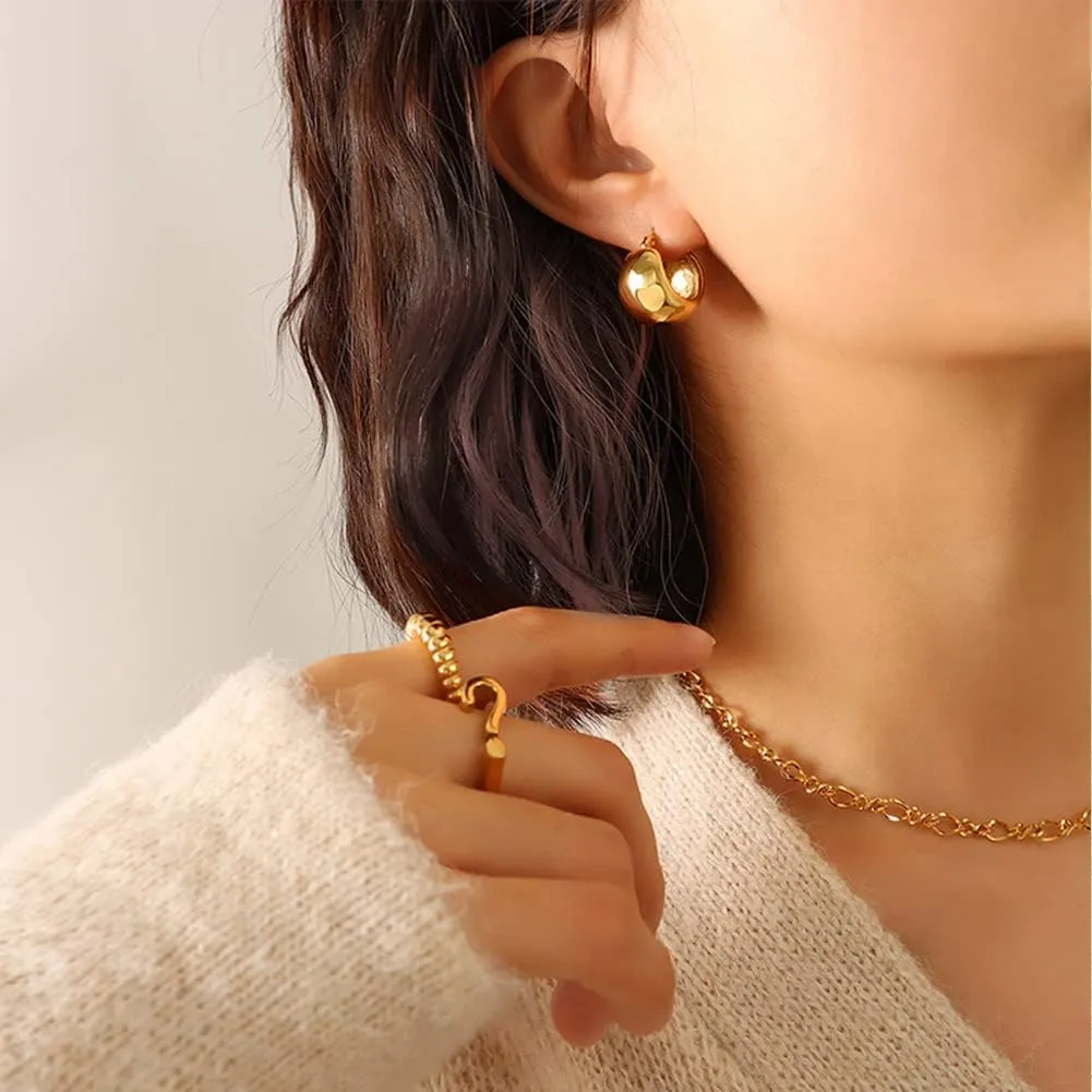 14K Gold Plated Chunky Hoop Earrings for Women Lightweight Gold Hoops for Women