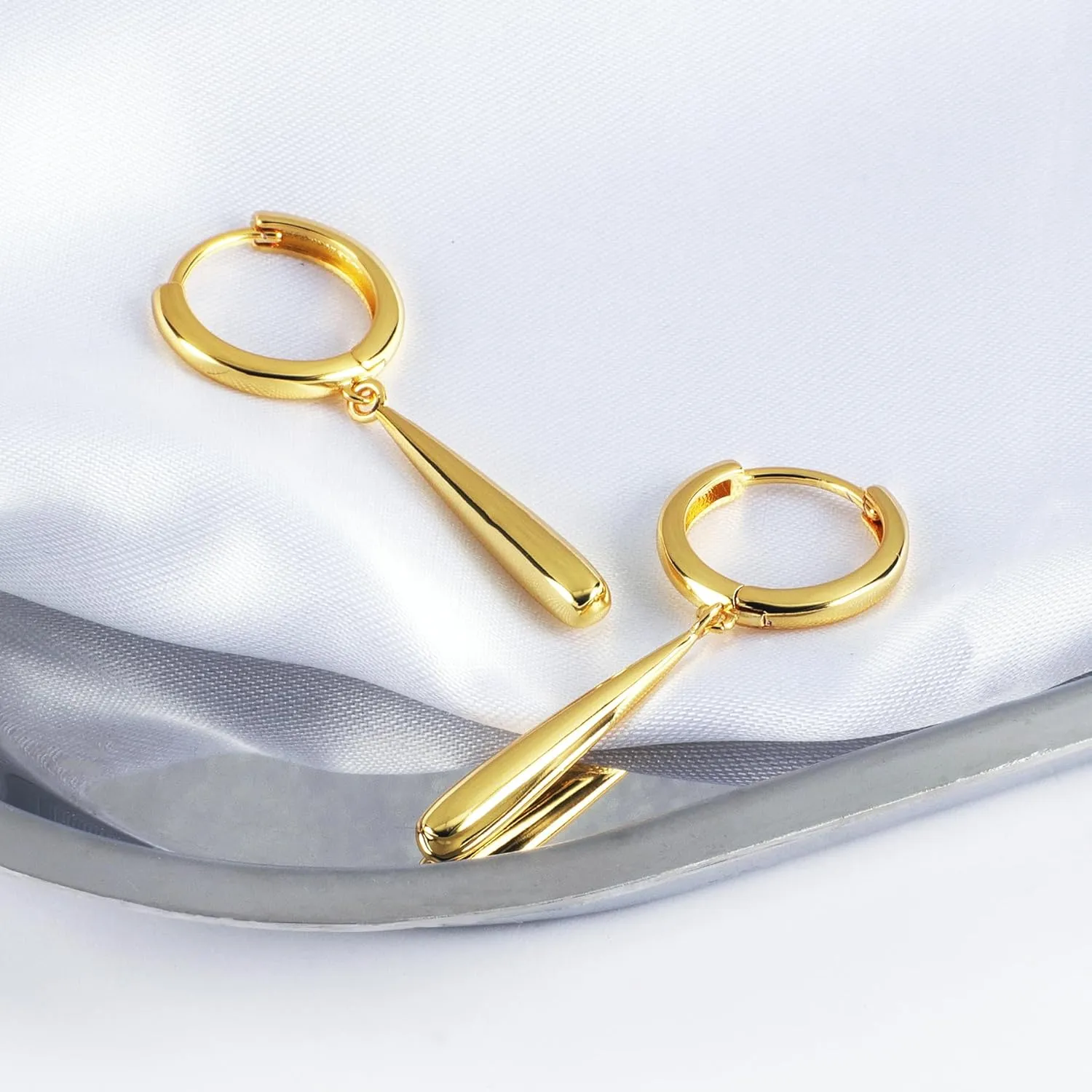 14K Gold Plated Drop Earrings-Medium Huggie Hoop Charm Earrings Lightweight Dangle Earrings for Women-Summer Beach Jewelry Hypoallergenic Gift for Her