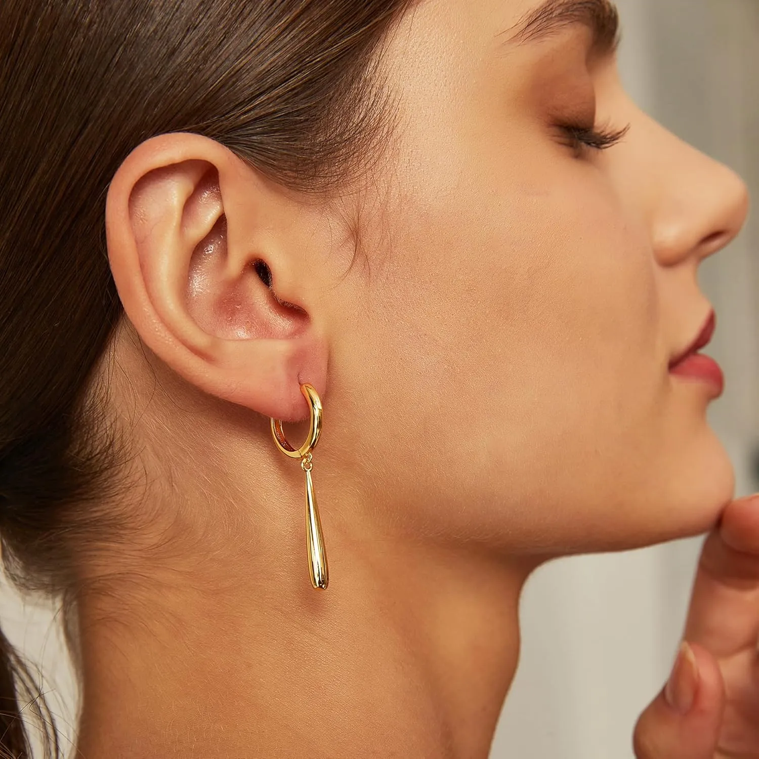 14K Gold Plated Drop Earrings-Medium Huggie Hoop Charm Earrings Lightweight Dangle Earrings for Women-Summer Beach Jewelry Hypoallergenic Gift for Her
