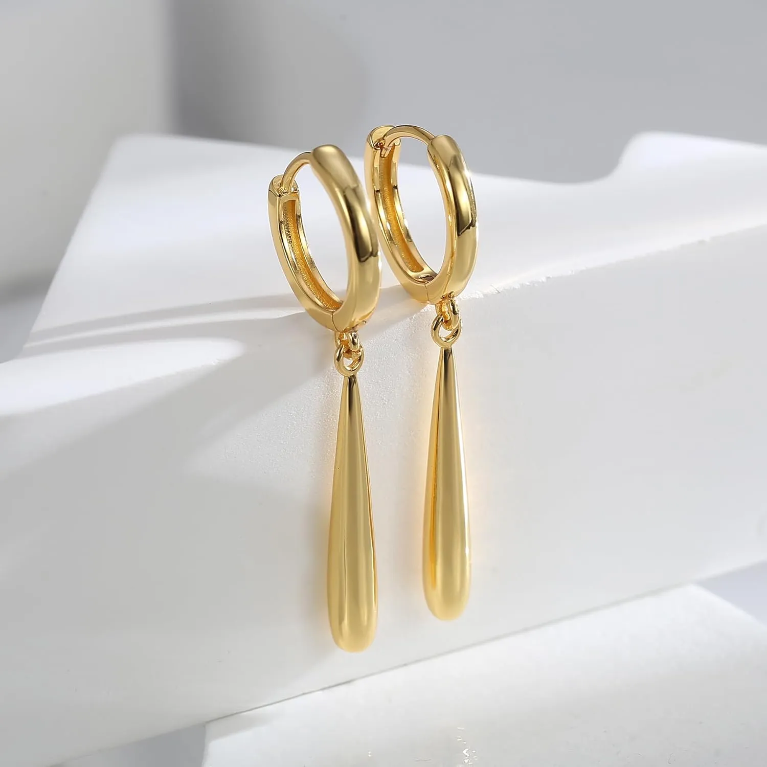 14K Gold Plated Drop Earrings-Medium Huggie Hoop Charm Earrings Lightweight Dangle Earrings for Women-Summer Beach Jewelry Hypoallergenic Gift for Her