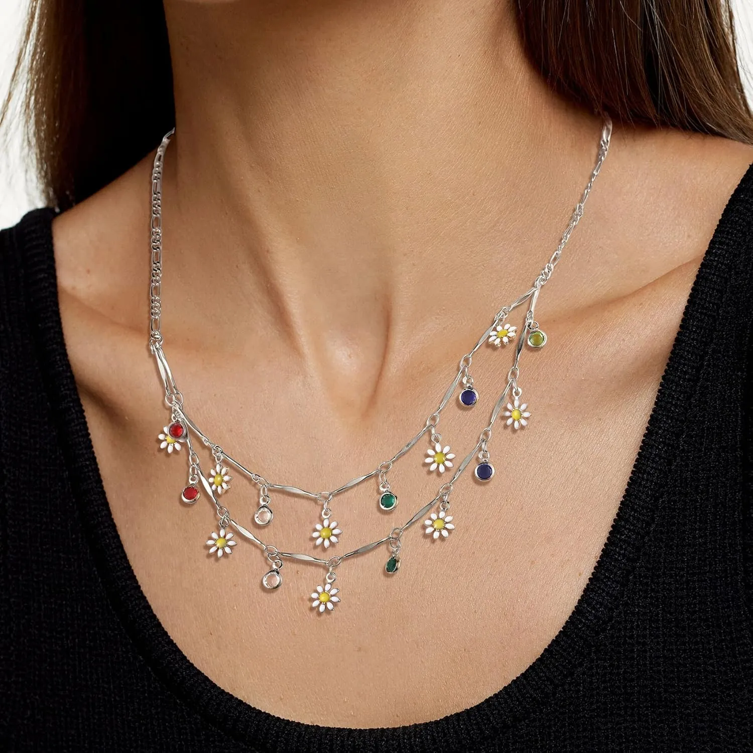 14k Gold Plated Heart Pendant Necklace Birthdaystone Charm Pendant Necklaces Layered Chain Heart Crystal Necklace for Women Girls