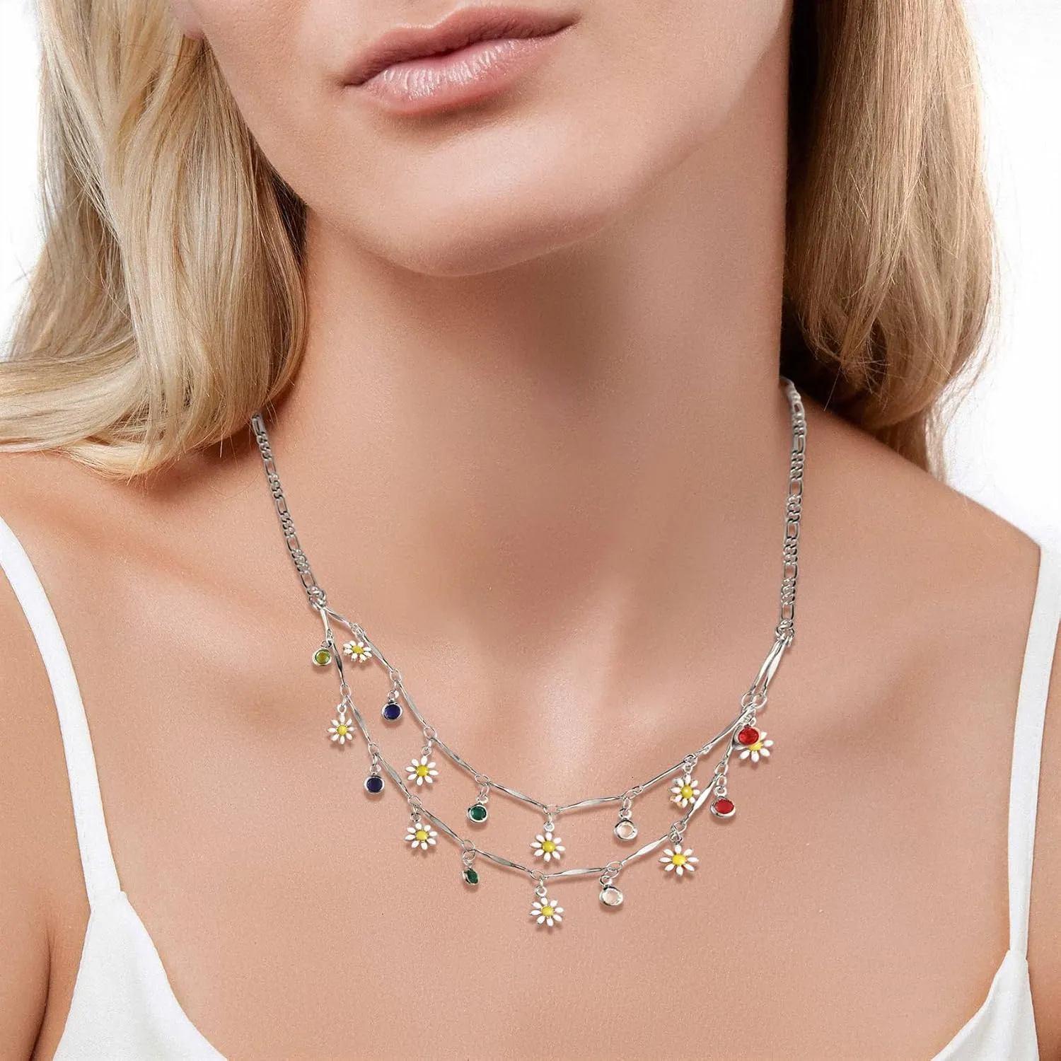 14k Gold Plated Heart Pendant Necklace Birthdaystone Charm Pendant Necklaces Layered Chain Heart Crystal Necklace for Women Girls