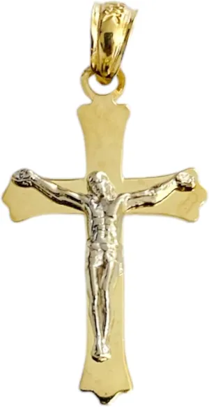 14K Solid Gold Crucifix Charm Pendant, 14K Two Tone Gold Jesus Christ Cross Pendant.
