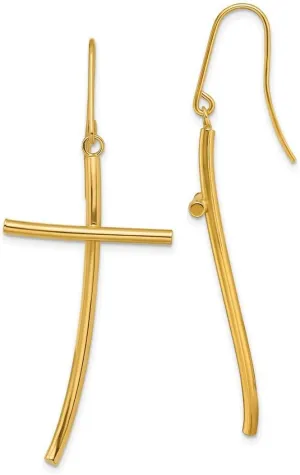 14k Solid Yellow Gold Polished Religious Faith Cross Long Drop Dangle Earrings 43.3x21.9mm Wide-Dangle Earring for Women
