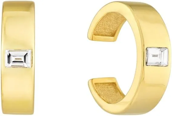 14k Yellow Gold 2 Diamond .20tcw Earrings Cuff Stackable Bangle Bracelet Ear-Cuff for Women