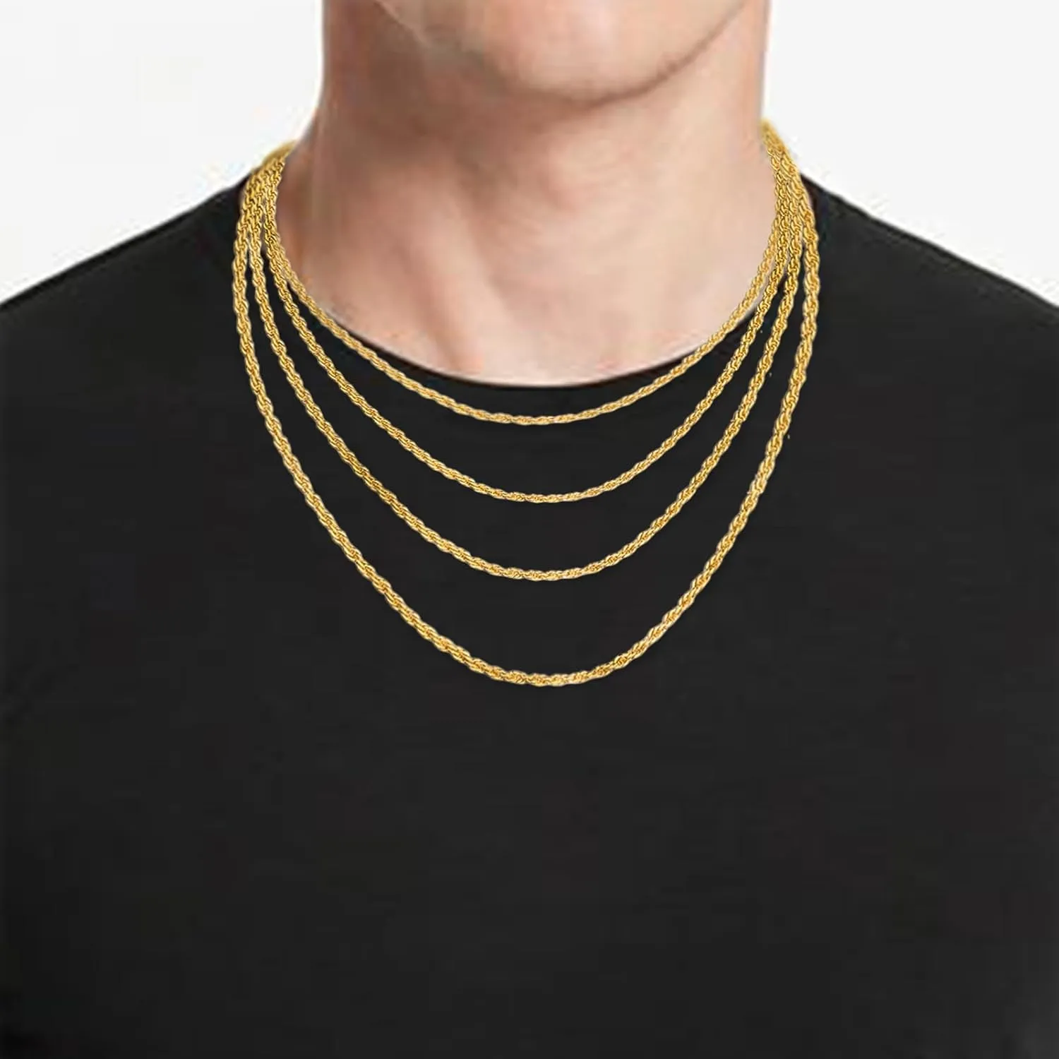 14K Yellow Gold Rope Link Chain Dainty Yellow Gold Necklace for Women and Men with Lobster Clasp