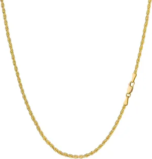 14K Yellow Gold Rope Link Chain Dainty Yellow Gold Necklace for Women and Men with Lobster Clasp