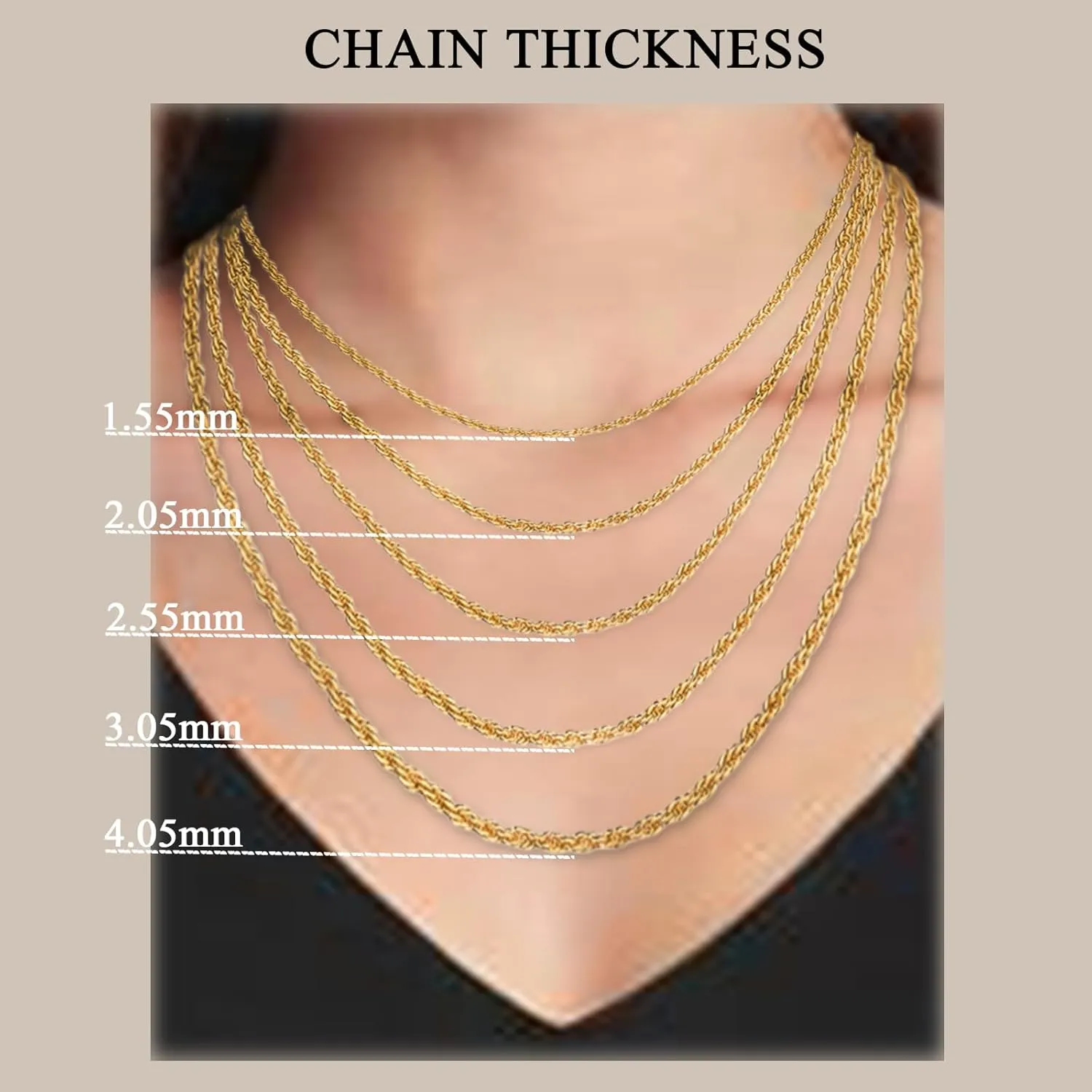14K Yellow Gold Rope Link Chain Dainty Yellow Gold Necklace for Women and Men with Lobster Clasp