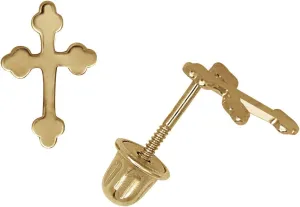 14k Yellow Gold Small Religious Faith Cross Screw Back Earrings 9x6mm Stud Earring for Women