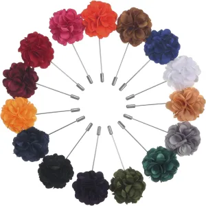 15 Pieces Men Flower Lapel Pins Men Suit Handmade Satin Flower Boutonniere Pins with Gift Box for Wedding Party Decor