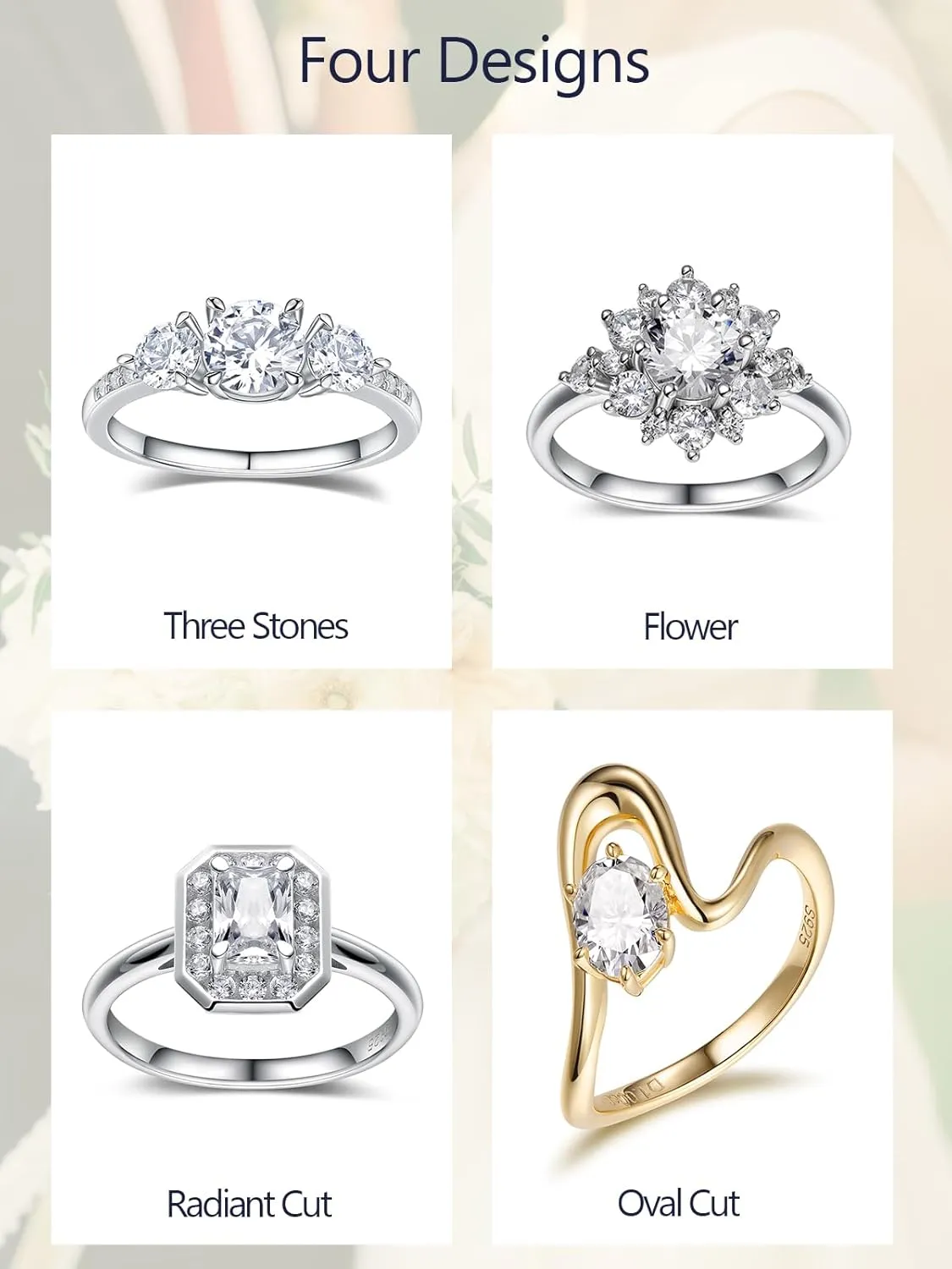 1.87 Carat Moissanite Three-Stone Rings for Women, Solid 925 Sterling Silver, Size 4-11, Wedding Bands Engagement Promise Aniversary Ring, Birthday Valentines Mothers Day Ideal Gift for Her