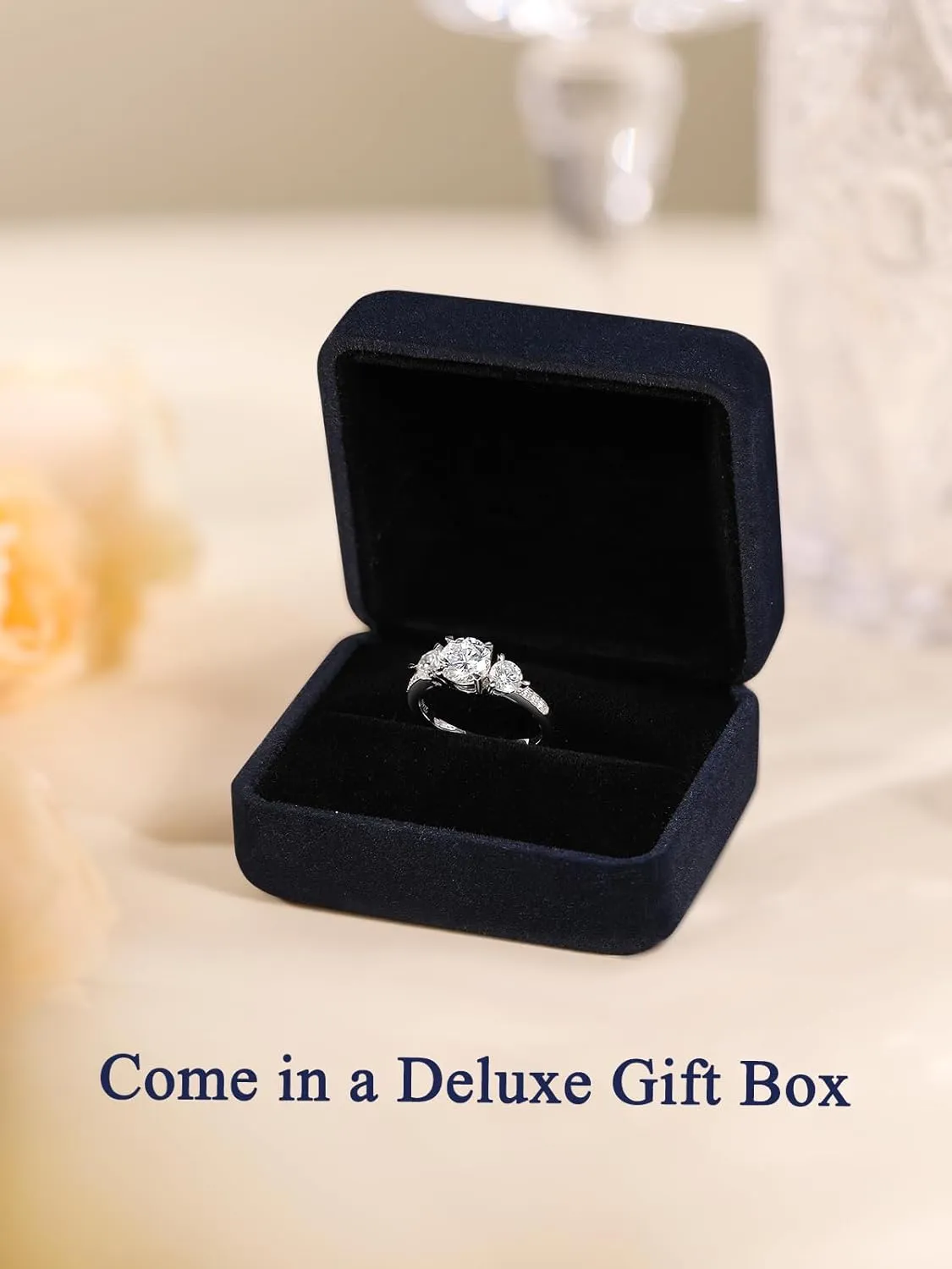 1.87 Carat Moissanite Three-Stone Rings for Women, Solid 925 Sterling Silver, Size 4-11, Wedding Bands Engagement Promise Aniversary Ring, Birthday Valentines Mothers Day Ideal Gift for Her