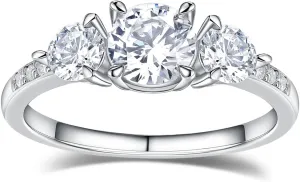 1.87 Carat Moissanite Three-Stone Rings for Women, Solid 925 Sterling Silver, Size 4-11, Wedding Bands Engagement Promise Aniversary Ring, Birthday Valentines Mothers Day Ideal Gift for Her