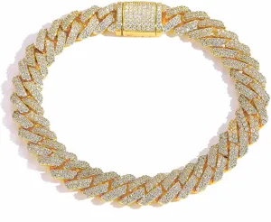 18K gold Cuban style men's bracelet, paired with moissanite diamonds, with full and luxurious lines that add charm to men