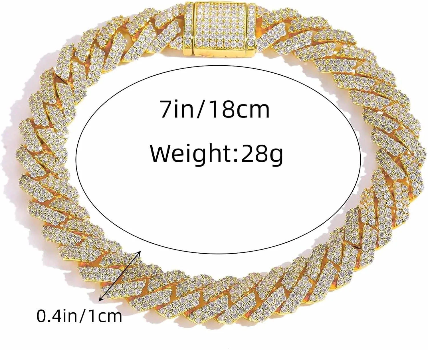 18K gold Cuban style men's bracelet, paired with moissanite diamonds, with full and luxurious lines that add charm to men