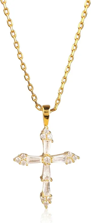 18K Gold Plated Cross Necklace for Women with Marquise Zircon Stone Setting | Lightweight Adjustable 18K Gold Plated Chain included