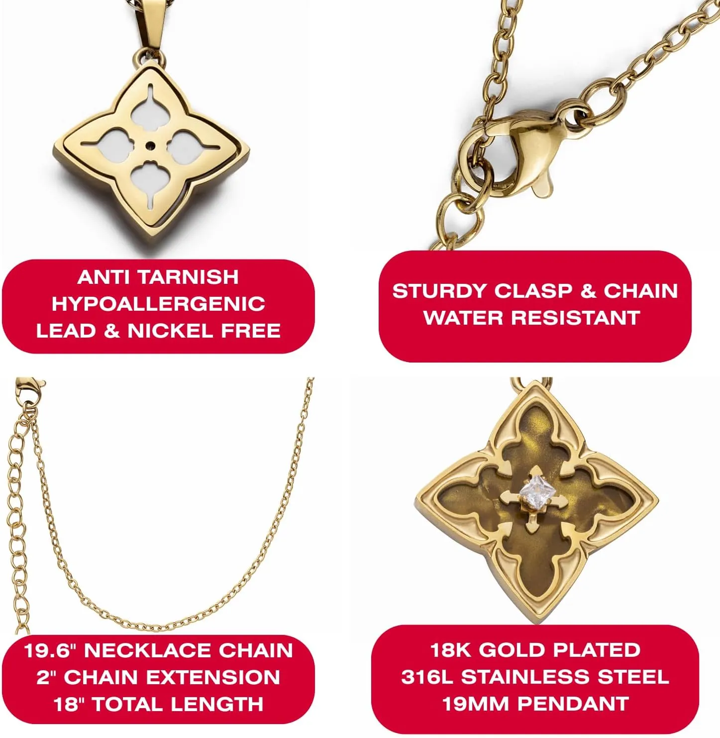 18K Gold Plated CZ Pendant Clover Necklace I Dainty Clover Necklaces For Women I Valentines Gift I Anniversary I Wedding I Occasion I Daily Wear