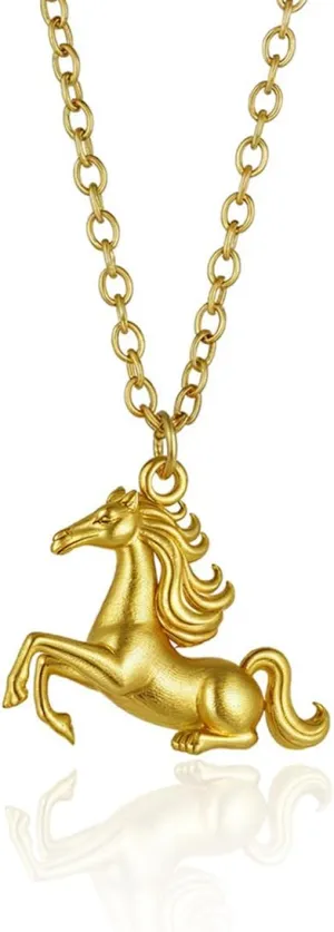 18K Gold Plated Dainty Horse Pendant Necklace for Women - 3D Carved Personalized Name Charm, Placer Gold Elegant Jewelry Gift