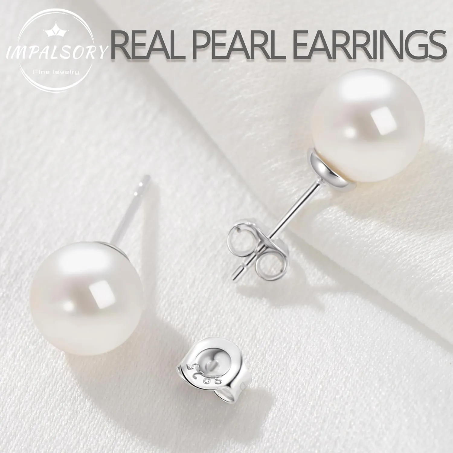 18K Gold Plated Round White Freshwater Cultured Pearl Earrings Studs for Women