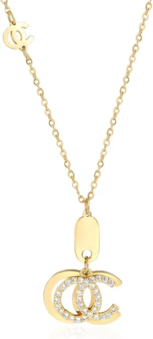 18K Gold Plated Womens Necklace Stainless Steel Link Chain Necklace Zircon Gold Pendant Necklace