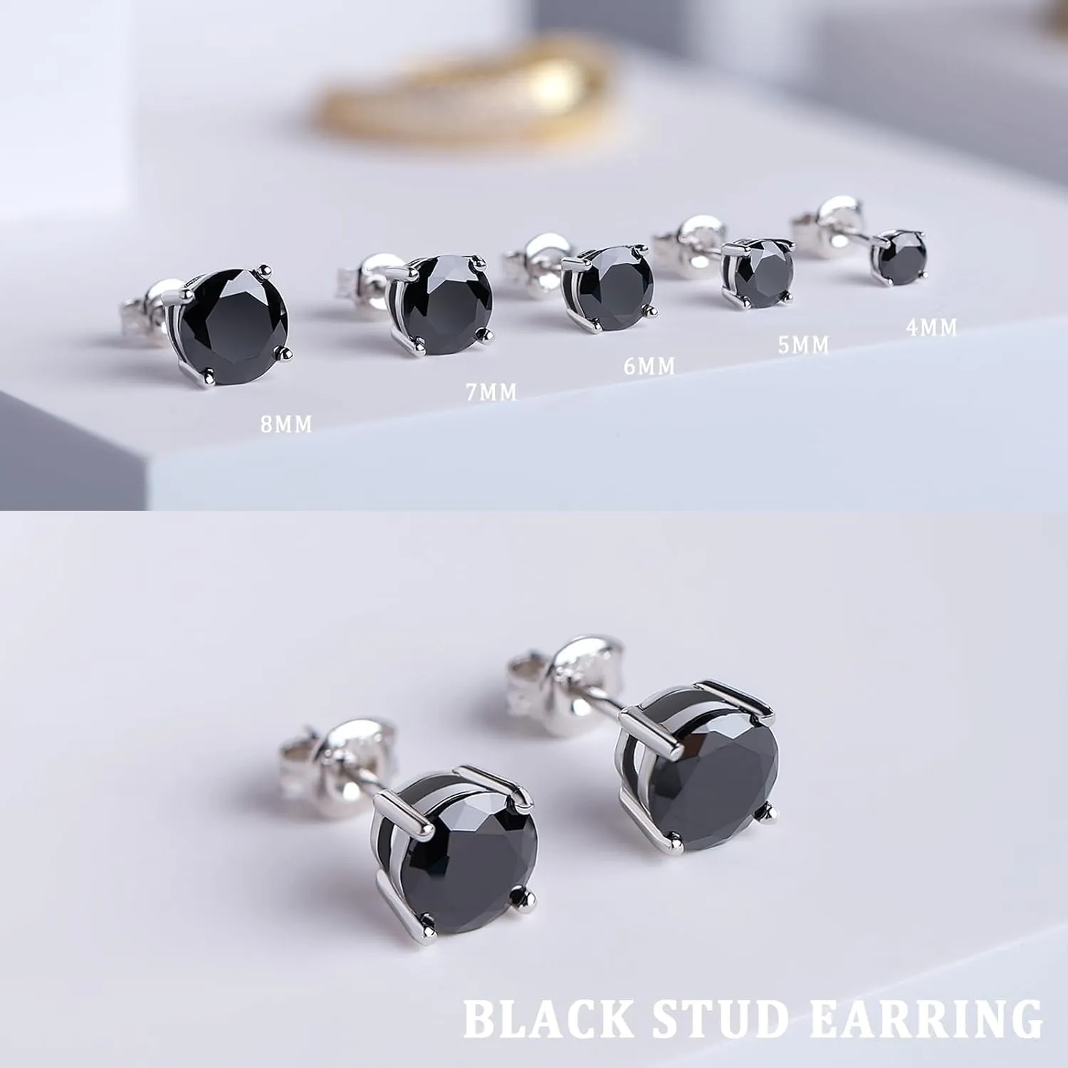 18K White Gold Plated Sparkling CZ Diamond Stud Earrings 925 Sterling Silver Cubic Zirconia Stud Earrings Hypoallergenic Simulated Diamond Stud Earrings for Women/Men 4MM-8MM