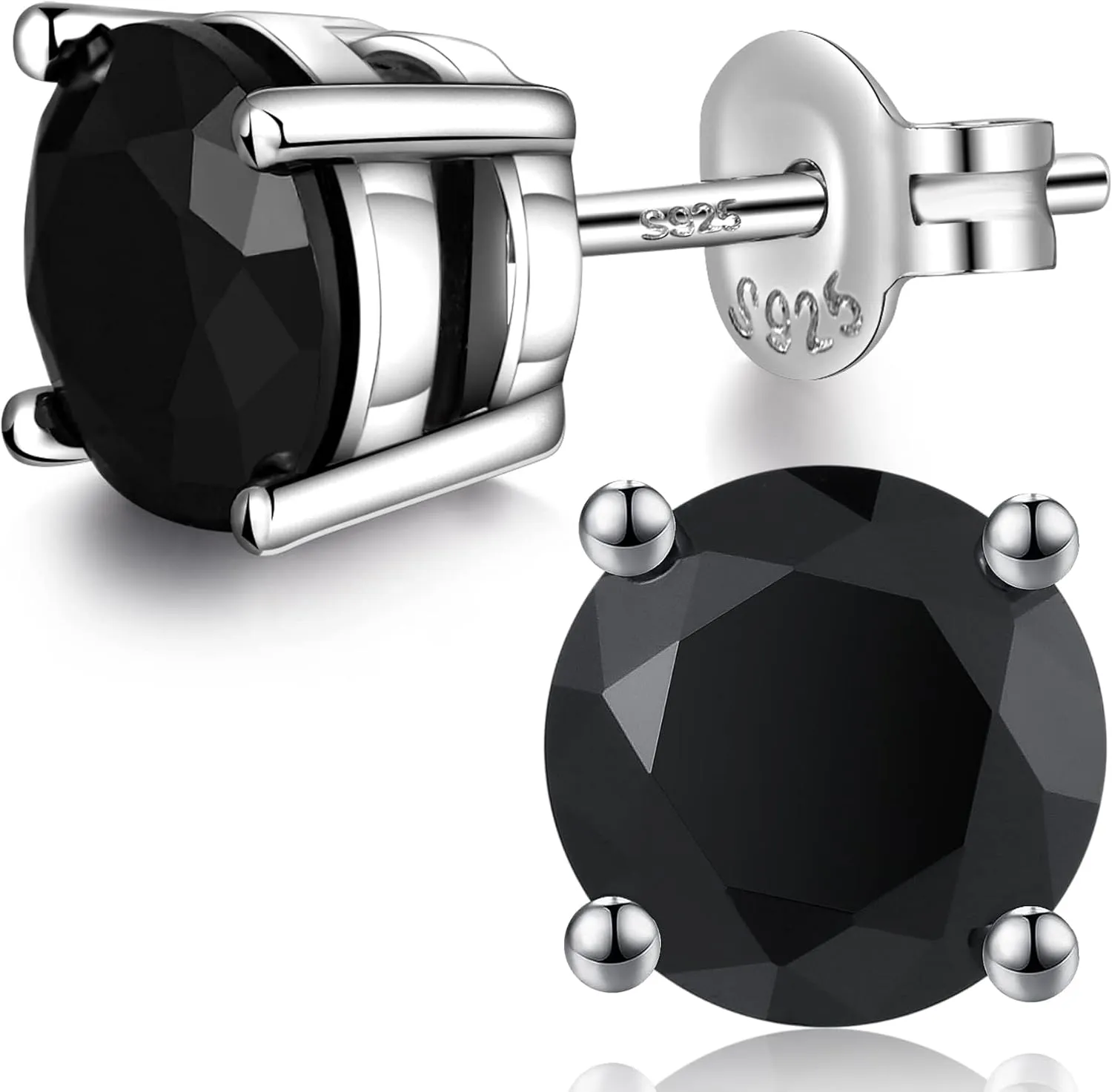 18K White Gold Plated Sparkling CZ Diamond Stud Earrings 925 Sterling Silver Cubic Zirconia Stud Earrings Hypoallergenic Simulated Diamond Stud Earrings for Women/Men 4MM-8MM
