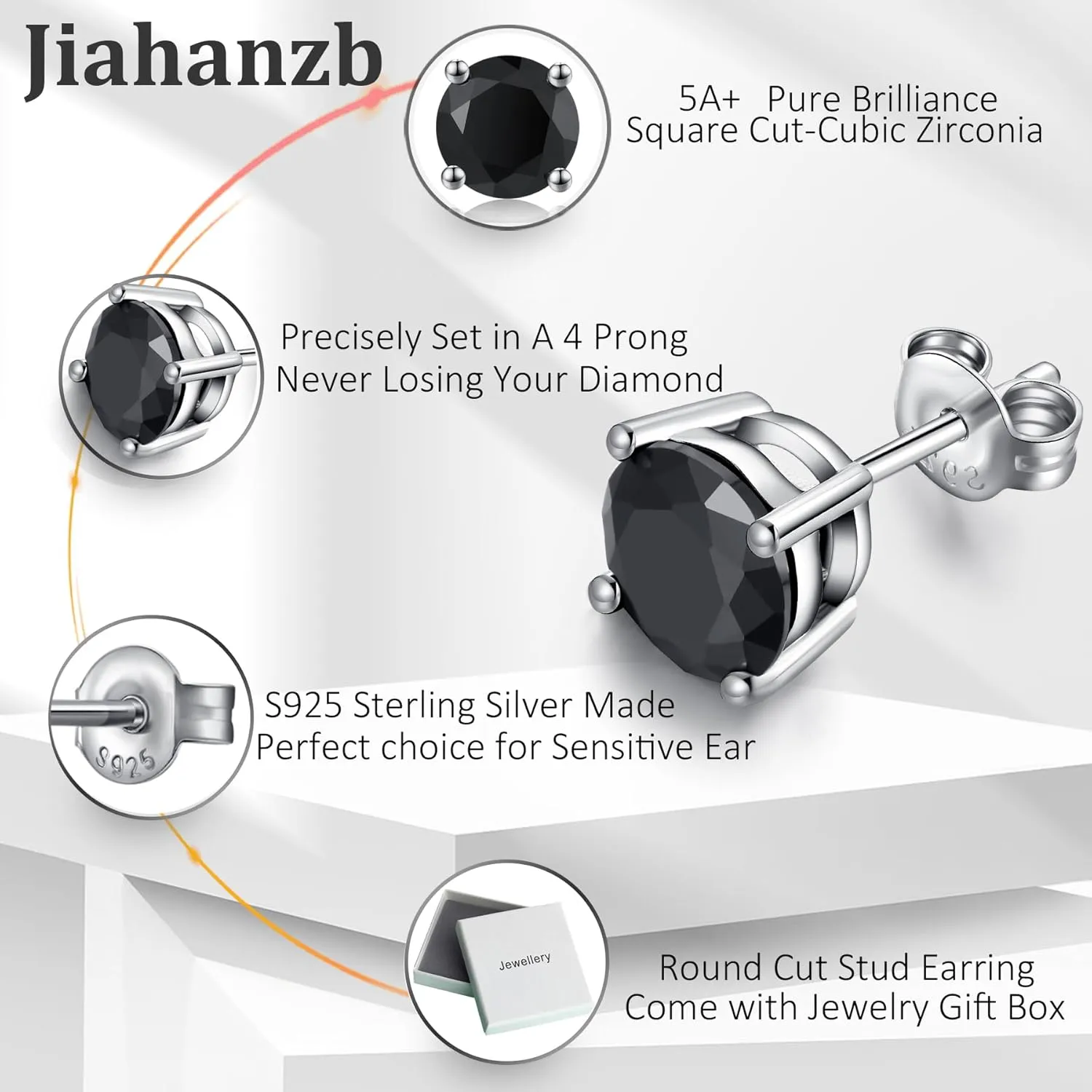 18K White Gold Plated Sparkling CZ Diamond Stud Earrings 925 Sterling Silver Cubic Zirconia Stud Earrings Hypoallergenic Simulated Diamond Stud Earrings for Women/Men 4MM-8MM