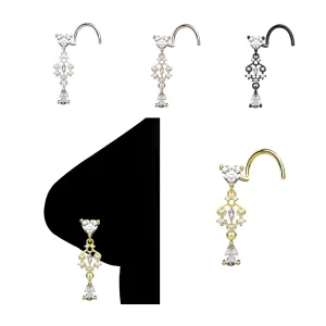 18KT Dangle Drop CZ Diamond Nose Ring Unique Nose Ring For Her 20g 18g Nose Screw