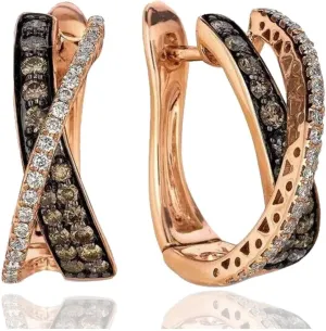 1CT Brown Simulated Diamond 925 Silver Crisscross Hoop Earring In Rose Gold Plated With Clip On