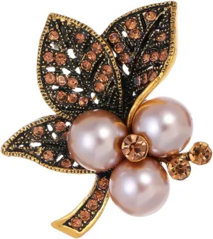 1piece Vintage Brooch Delicate Alloy Rhinestone Pearl Leaf Corsage Can Be Decorated With Collars, Skirts, Sweaters, Scarves And Shawls