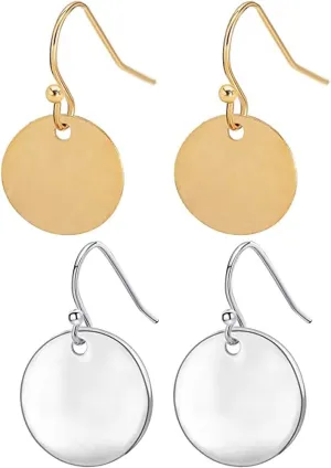 2 pair Gold Circle Disc Dangle Drop Earrings for Women Lightweight Small Round Hoop Statement Earrings Minimalist Jewelry for Girls Gift for Her