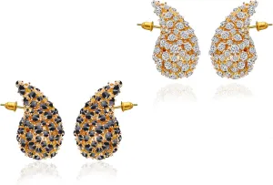 2 Pairs Gold Rhinestone Chunky Hoop Earrings Set Extra Large Hollow Crystal Teardrop Earring Fashion Jewelry for Women Black White